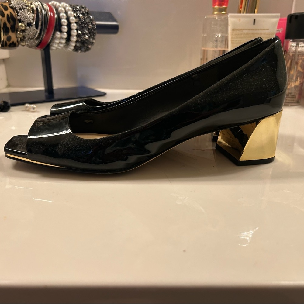 Karl Lagerfeld Black Leather with Gold Heels